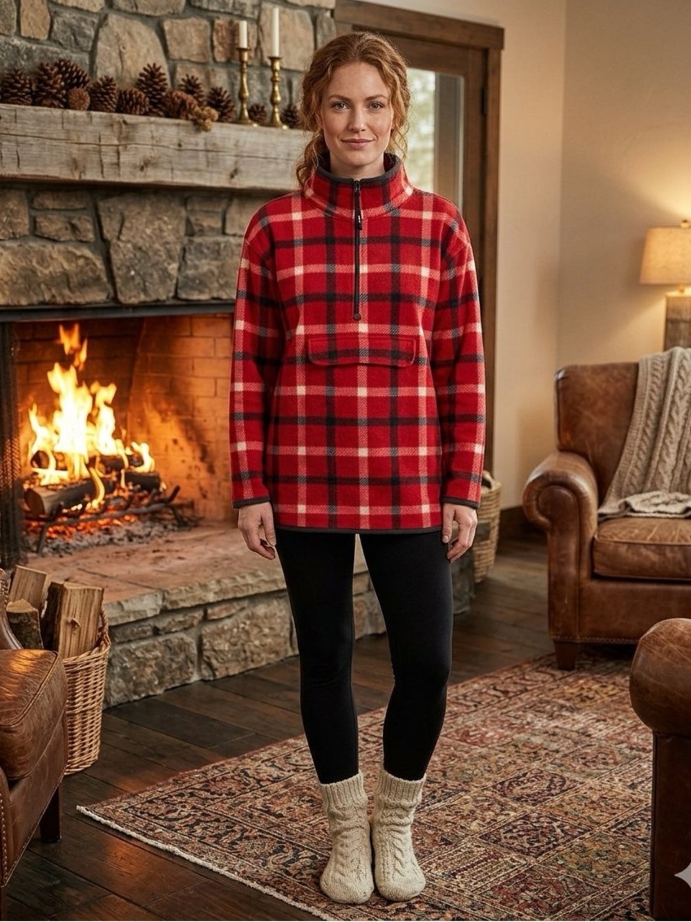 Vintage Plaid Fleece Pullover Sweater Jones Wear Sport Womens Size Medium